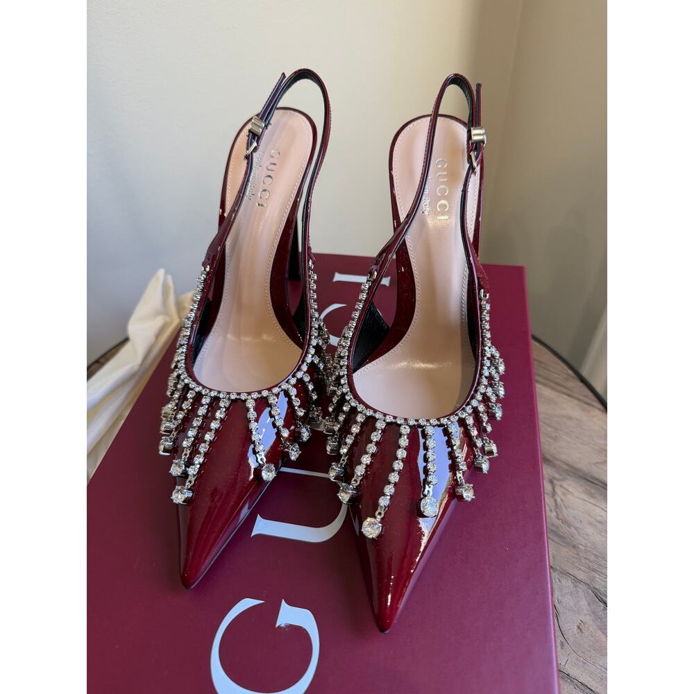 Gucci Guinevere Crystal Leather Slingback Stiletto Pumps NWT 37.5 - Picture 5 of 11